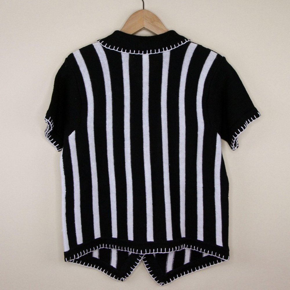 Vintage Button Knit Sweater Black White Stars Med - Picture 4 of 13